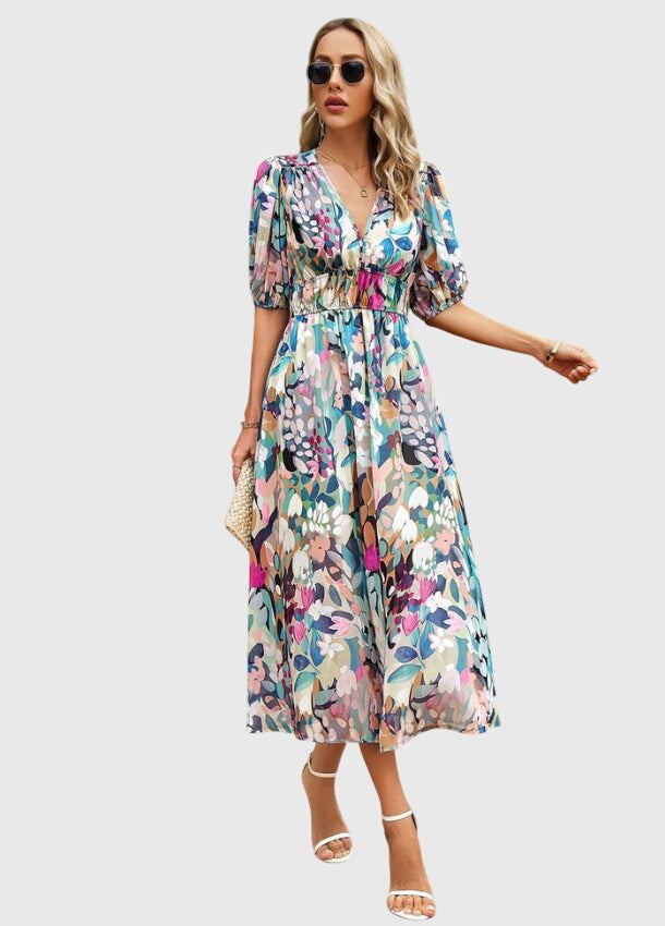 Merlin | Smickrande Blommig Midiklänning