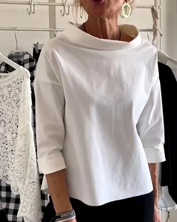 Dam Topp med Bred Polokrage och Trekvartslång Ärm