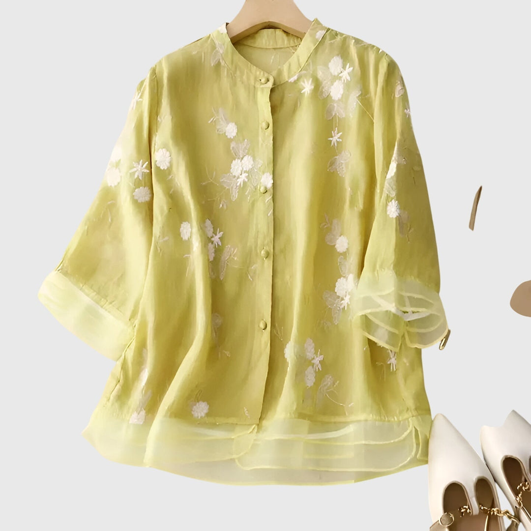 Nellie | Elegant Topp Med Broderade Blommor