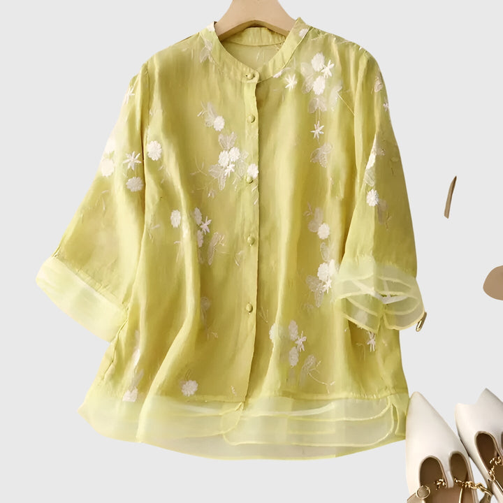 Nellie | Elegant Topp Med Broderade Blommor