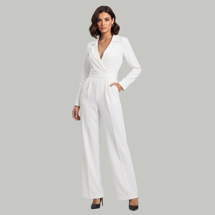 Elizabeth | Kvinno-jumpsuit med krage och vida ben