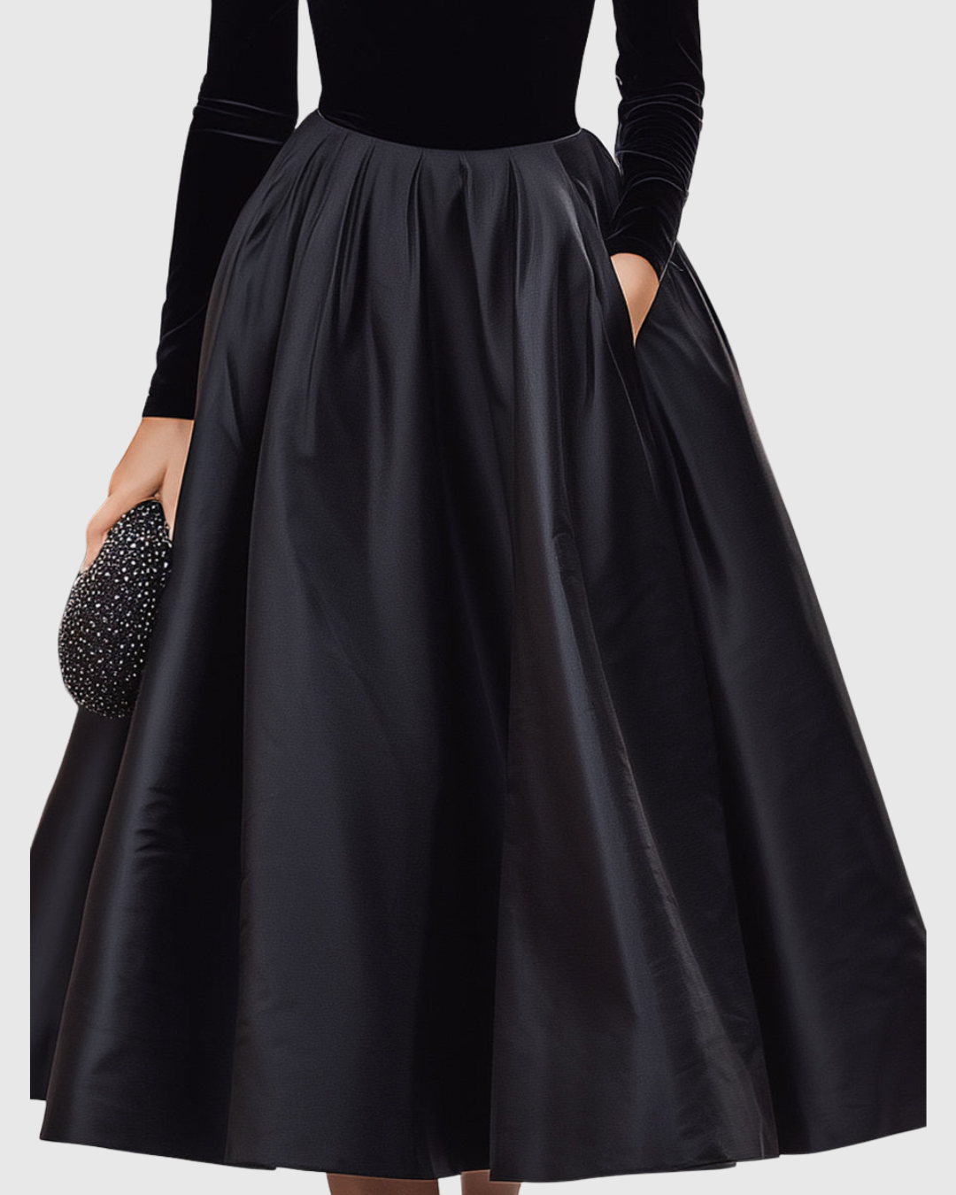 Aradia | Elegant Midiklänning I Svart Sammet Och Satin