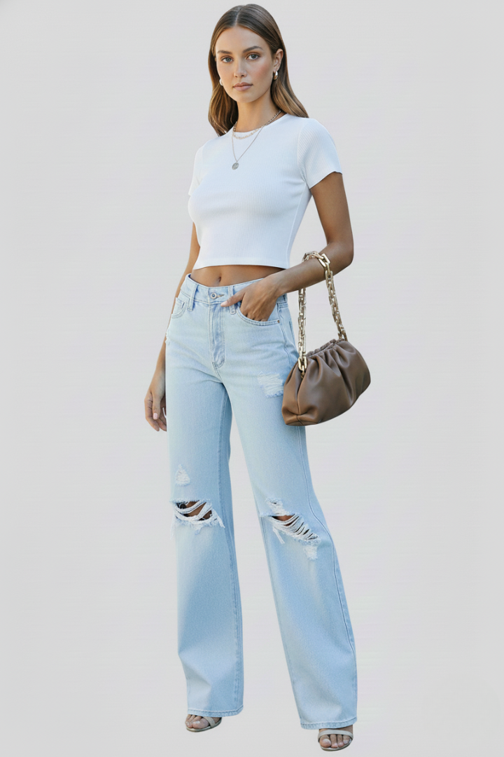 Kimberly | Damens Vida Distressed Högmidjade Jeans