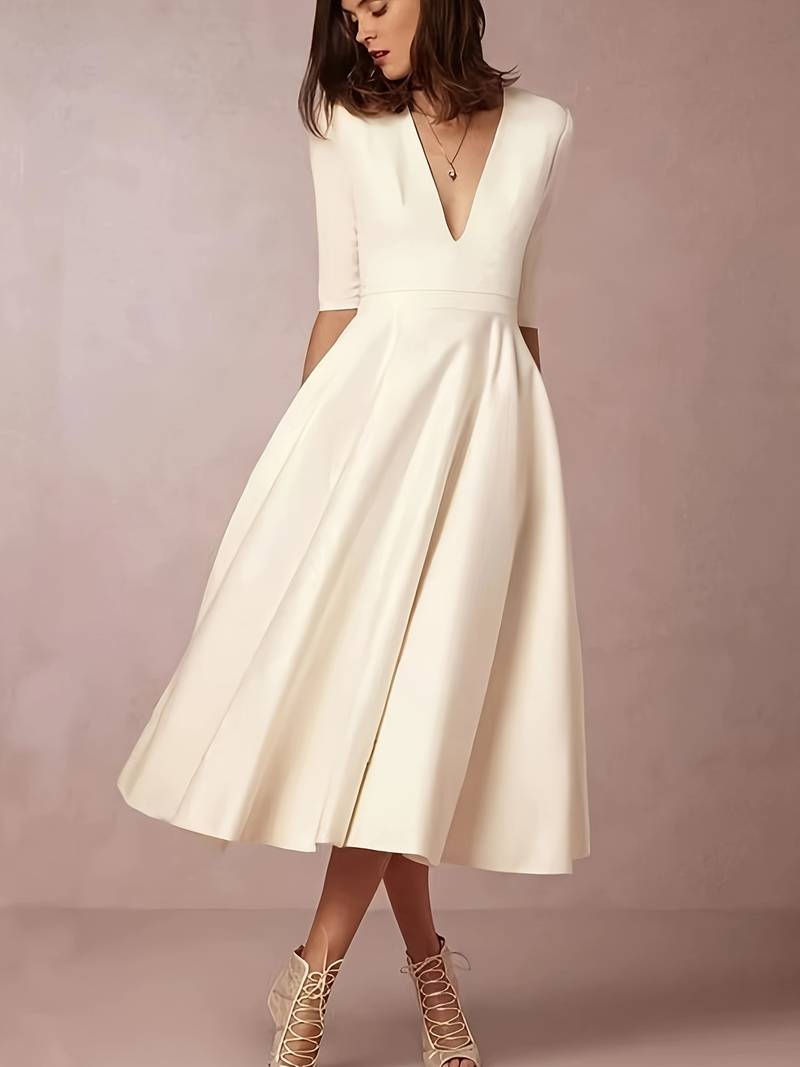 Evelyn | Kvinnors Bröllopsgäst Elegant Utsvängd Midi Klänning