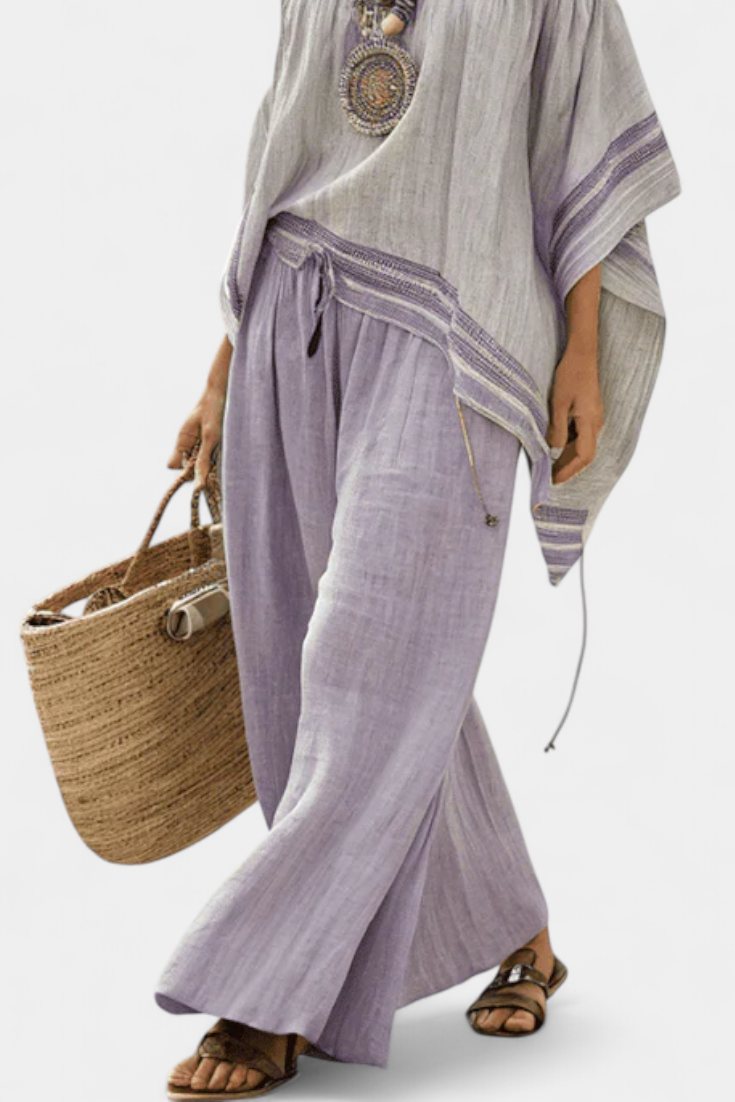 Zandrel | Elegant Off-Shoulder Top &amp; Vida Byxor med Rand