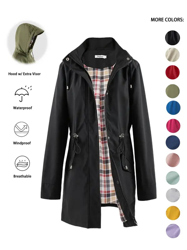 Qing - Avslappnad Dragkedja Med Huva Trench Coat