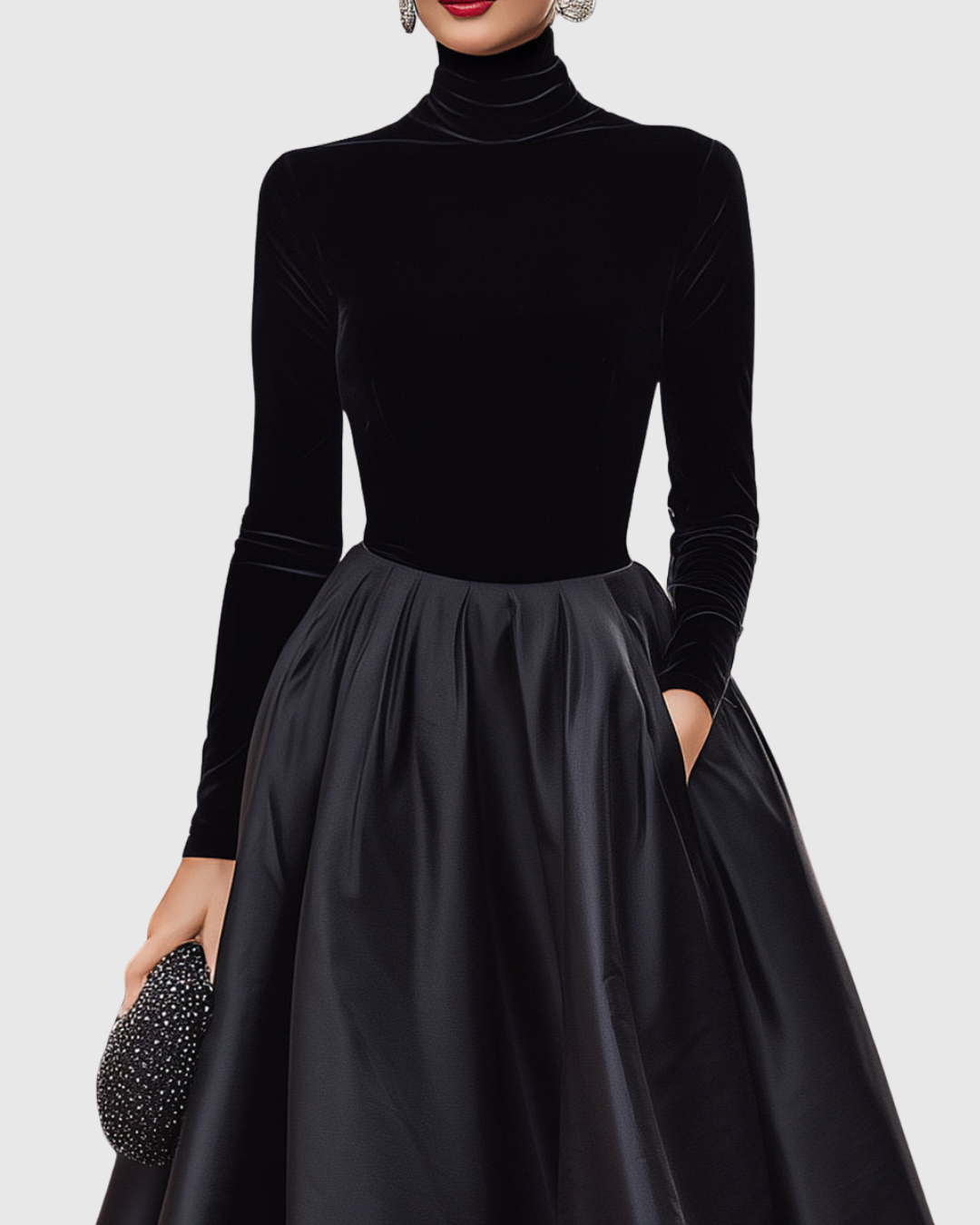 Aradia | Elegant Midiklänning I Svart Sammet Och Satin