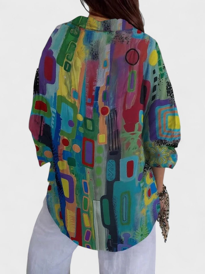 Rose | Elegant Blus Med Geometriskt Mönster