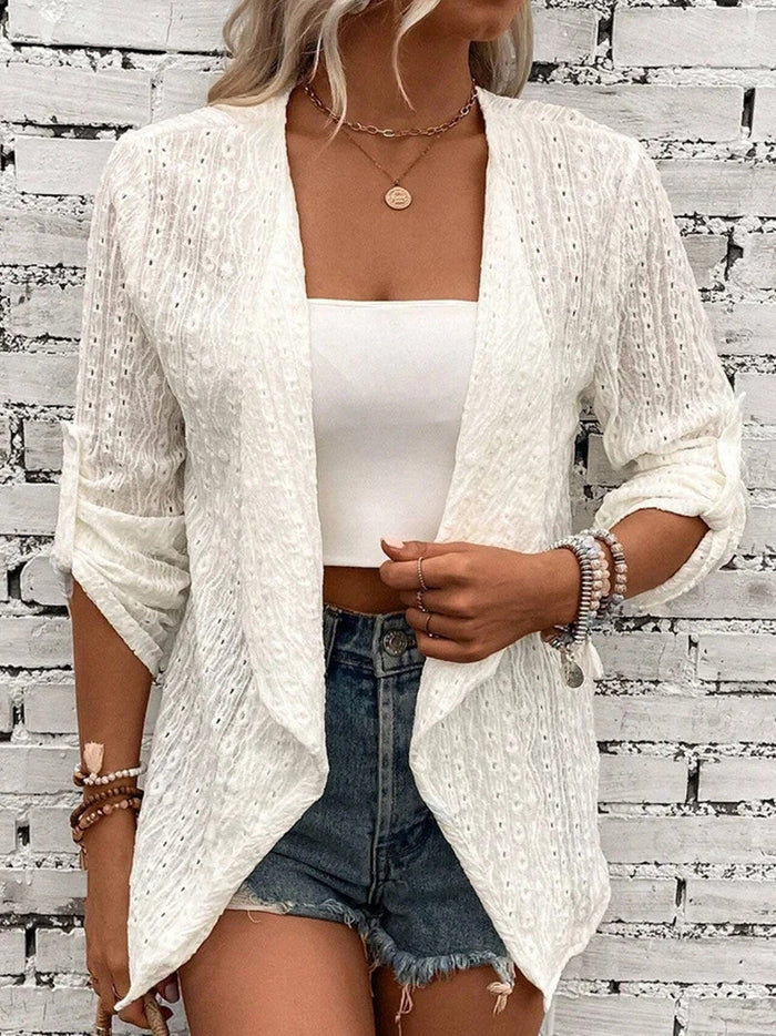 Dam Crochet-Stickat Cardigan Relaxed Passform Öppen Fram
