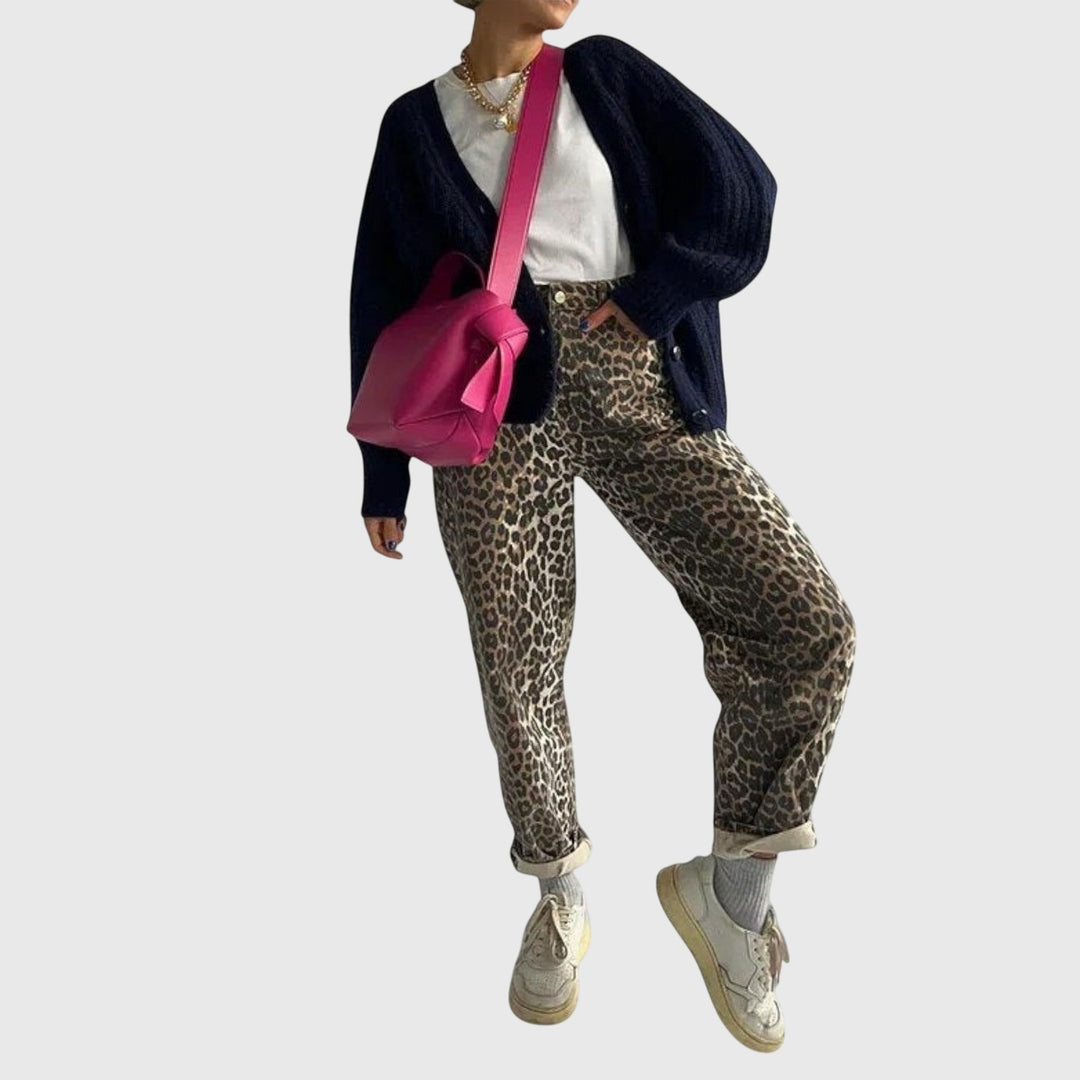 Chandra - Vintage Jeans med Leoprint