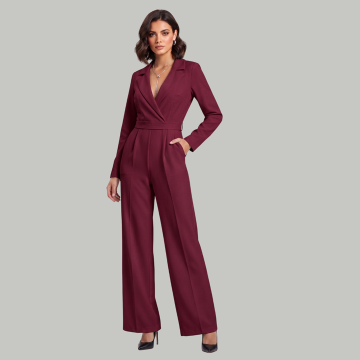 Elizabeth | Kvinno-jumpsuit med krage och vida ben