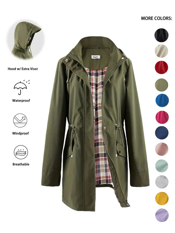 Qing - Avslappnad Dragkedja Med Huva Trench Coat