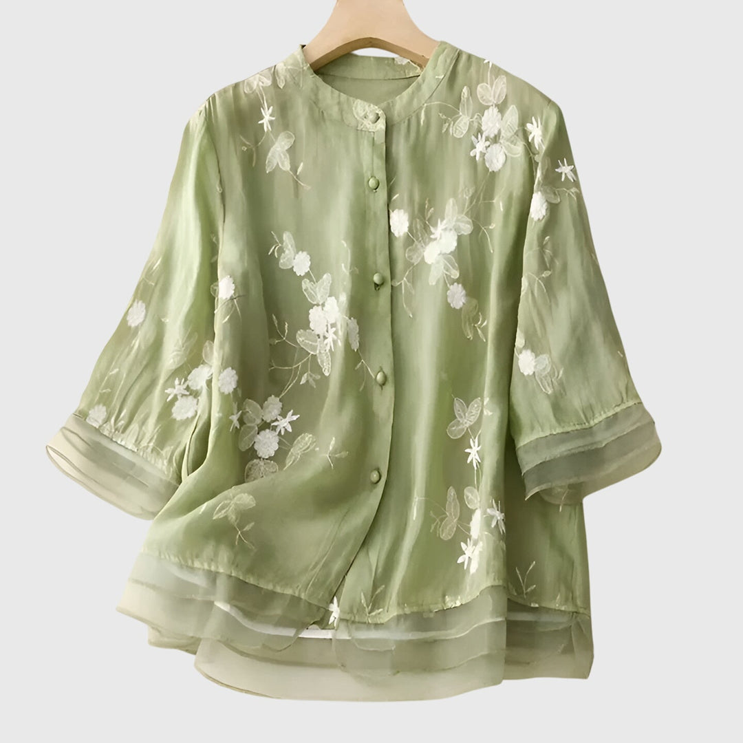 Nellie | Elegant Topp Med Broderade Blommor