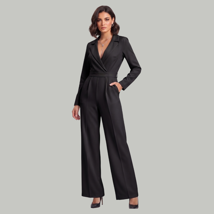 Elizabeth | Kvinno-jumpsuit med krage och vida ben