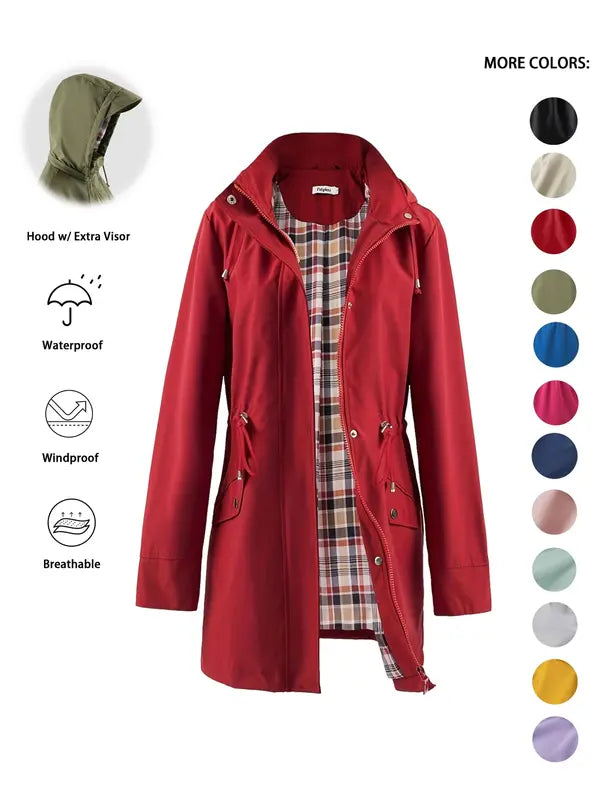 Qing - Avslappnad Dragkedja Med Huva Trench Coat