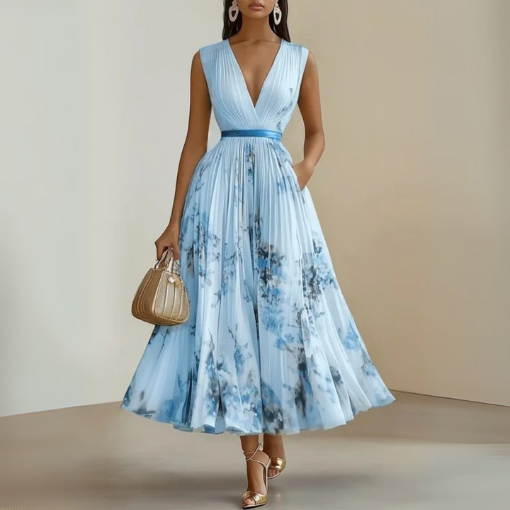 Emma | Damens Flowy Ärm-lös Sommar Maxi Klänning
