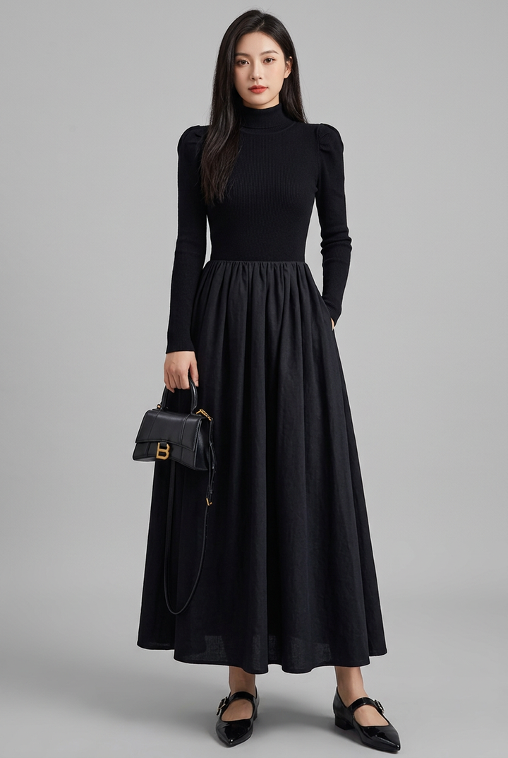 Amelia | Elegant Maxiklänning Med Figurnära Ribbad Överdel Och Vid Kjol
