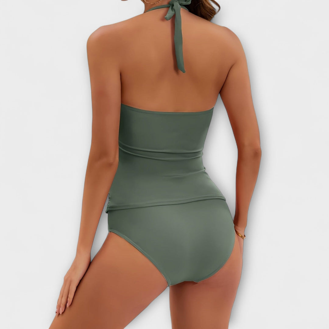 Sophia | Dam Solid Halter Tvådelad Baddräkt