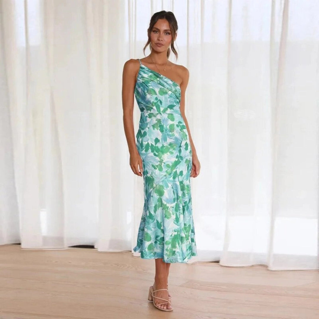 Hailey | Sommarmaxiklänning Med Asymmetrisk Skärning Och Blommönster För Dam