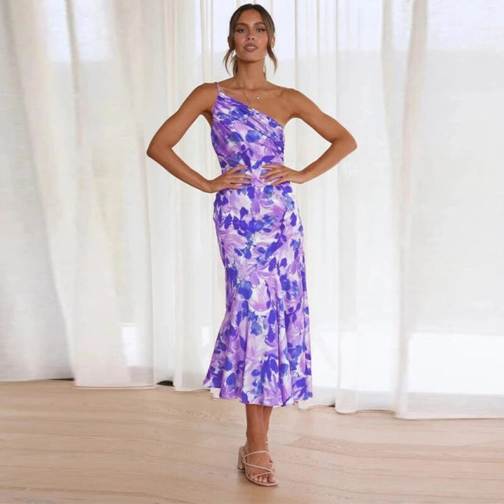 Hailey | Sommarmaxiklänning Med Asymmetrisk Skärning Och Blommönster För Dam