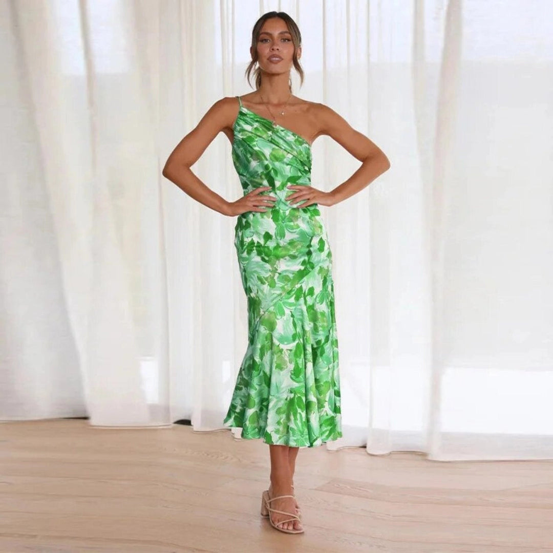 Hailey | Sommarmaxiklänning Med Asymmetrisk Skärning Och Blommönster För Dam