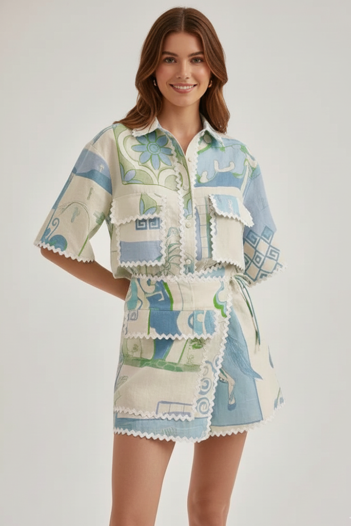 Harper | Kvinnors Patchwork Tvådelat Set Shorts