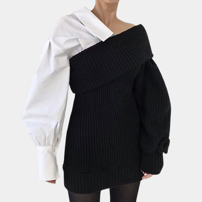 Dam Off-Shoulder Klänning med Kontrasterade Ärmar