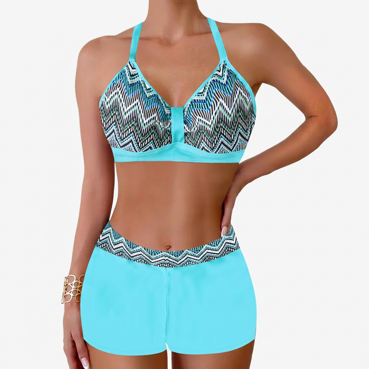 Chloe | Damens Ribbad Högmidjad Bikini Baddräkt