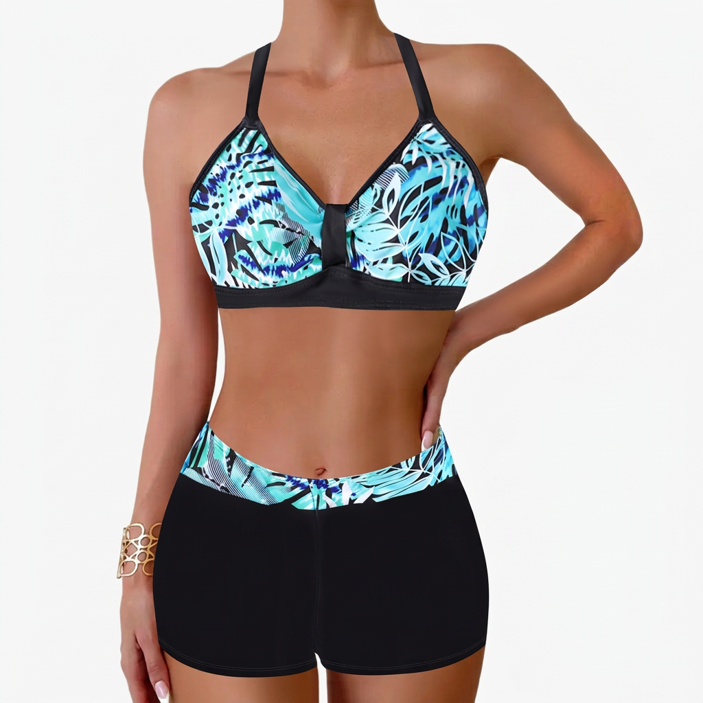 Chloe | Damens Ribbad Högmidjad Bikini Baddräkt