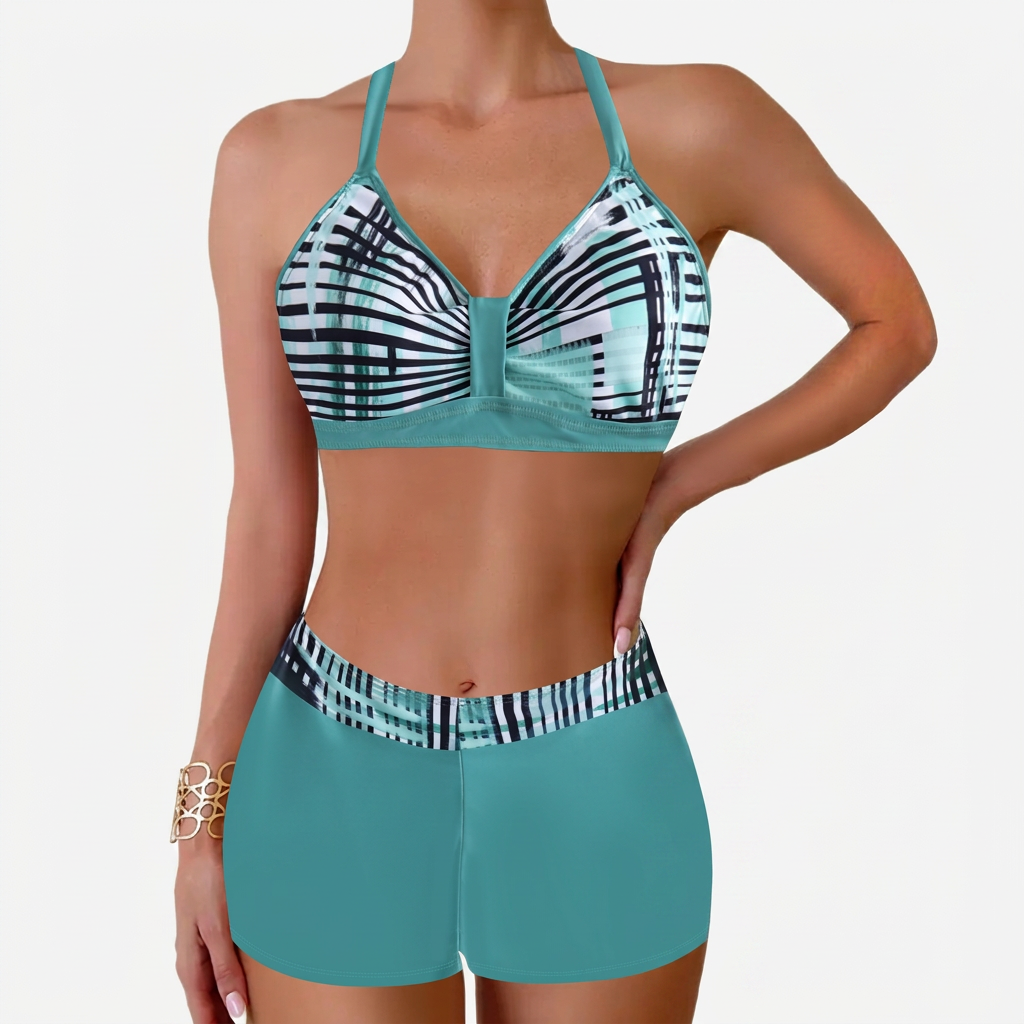 Chloe | Damens Ribbad Högmidjad Bikini Baddräkt