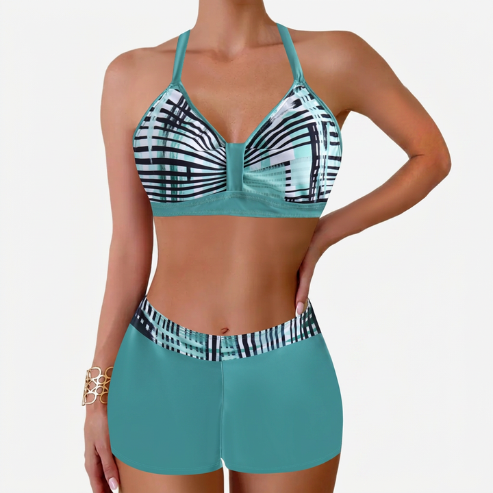 Chloe | Damens Ribbad Högmidjad Bikini Baddräkt