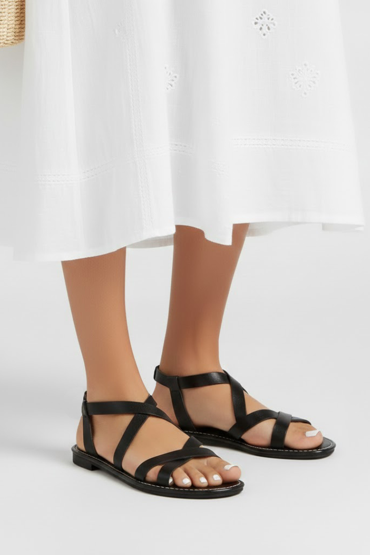 Maria | Kvinnors Platta Sandaler med Korsade Remmar