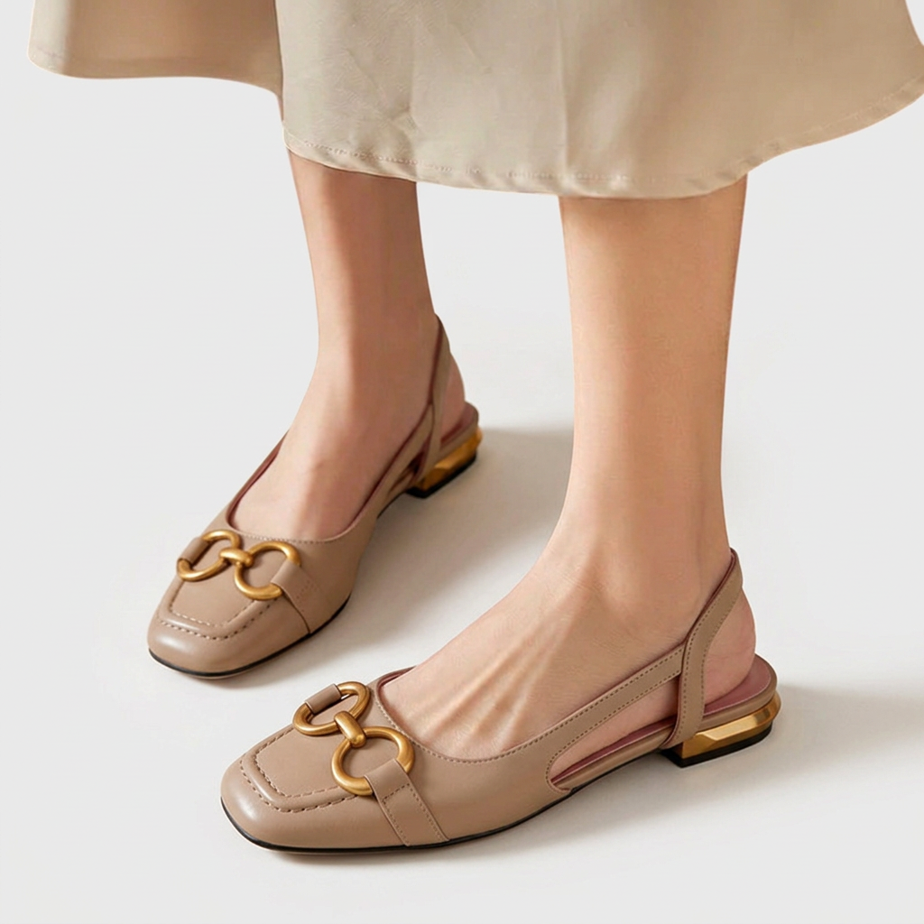 Emilia | Eleganta Slingback-skor med Gulddetalj