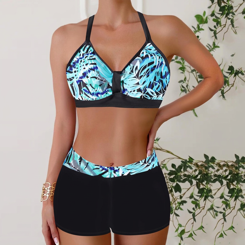 Janelle - Rutig Halterneckbikini med Boyshorts