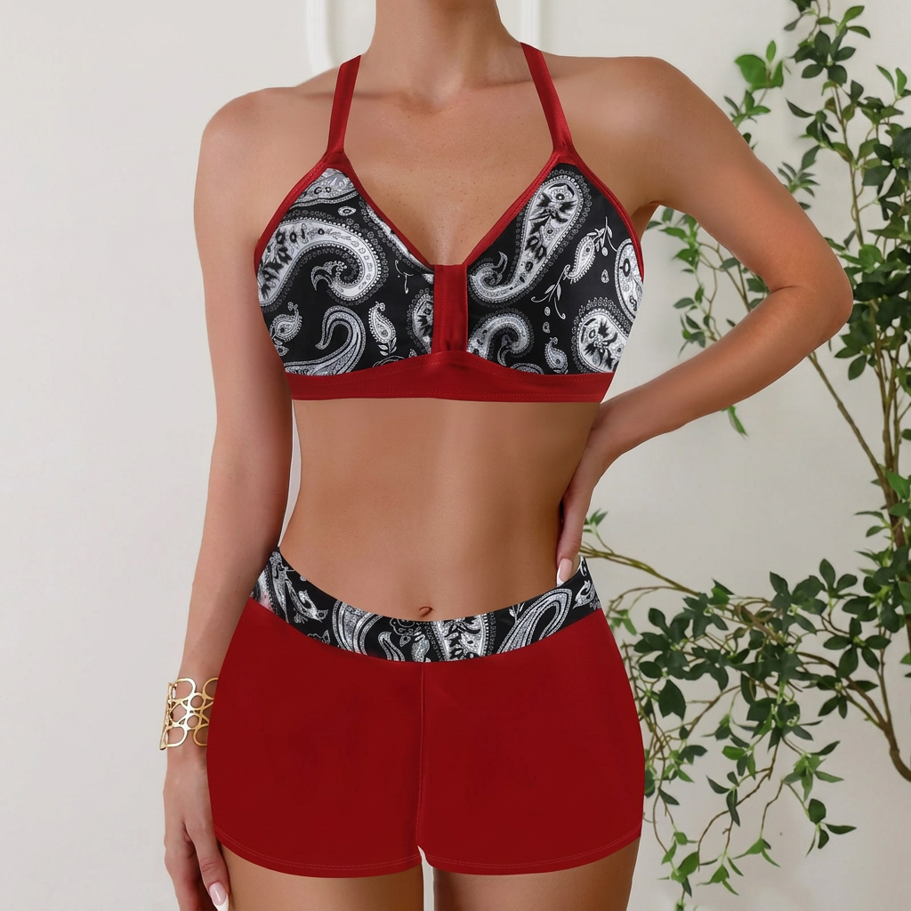 Janelle - Rutig Halterneckbikini med Boyshorts