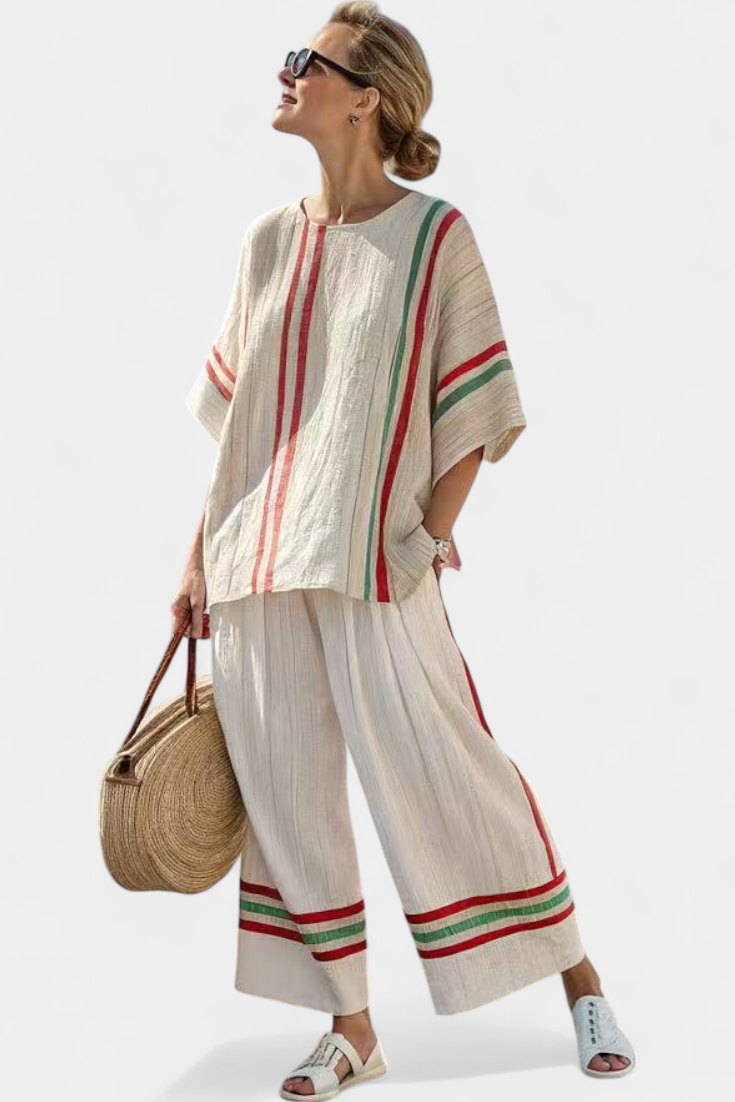 Truvane | Bekväm Boho-mönstrad Blus &amp; Löst sittande Byxor