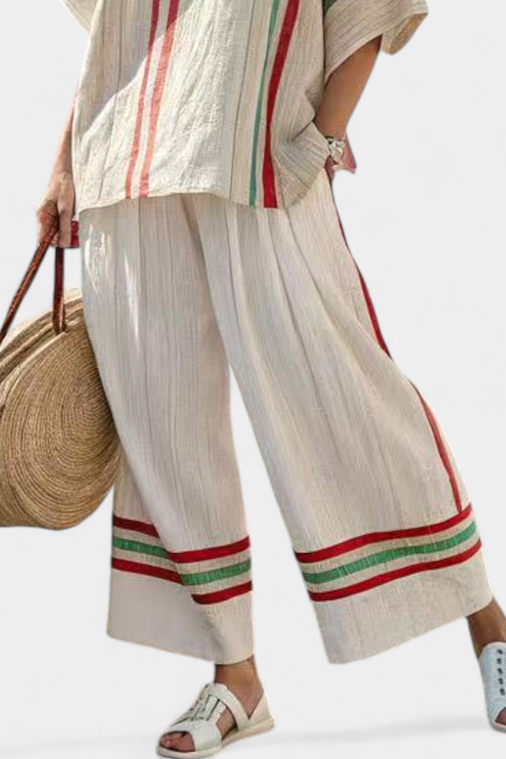 Truvane | Bekväm Boho-mönstrad Blus &amp; Löst sittande Byxor