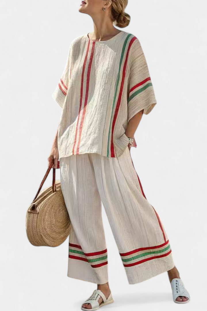 Truvane | Bekväm Boho-mönstrad Blus &amp; Löst sittande Byxor