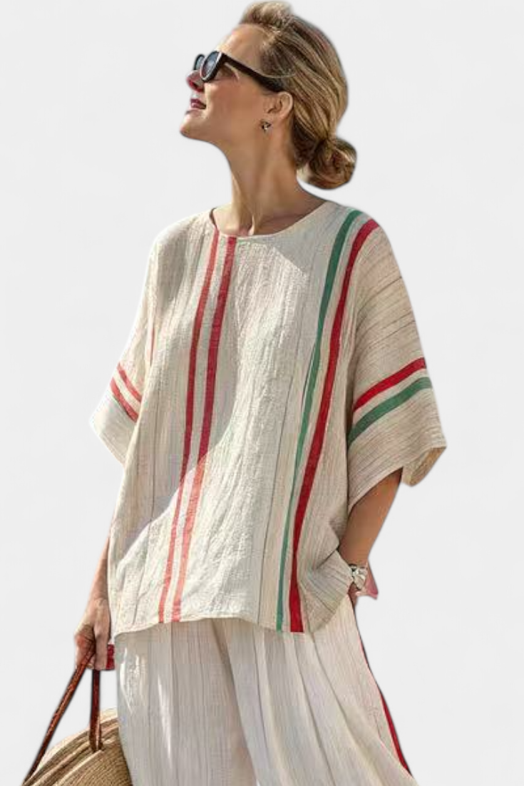 Truvane | Bekväm Boho-mönstrad Blus &amp; Löst sittande Byxor