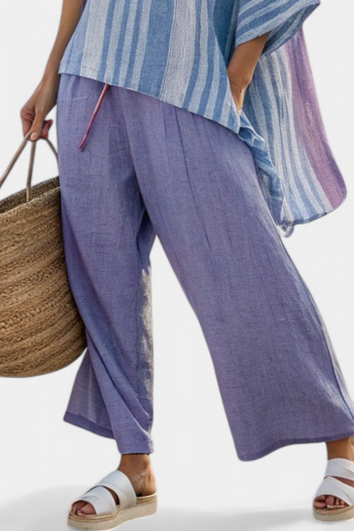 Zellora | Elegant Lavendel &amp; Himmelblå Topp &amp; Linbyxor