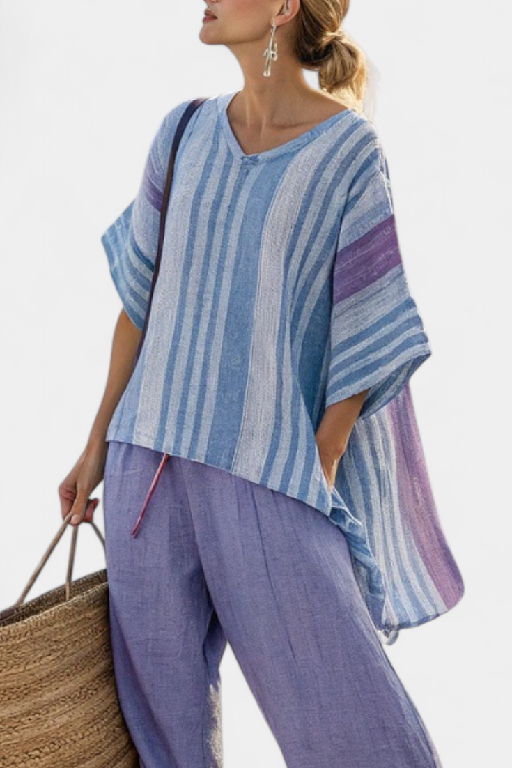 Zellora | Elegant Lavendel &amp; Himmelblå Topp &amp; Linbyxor