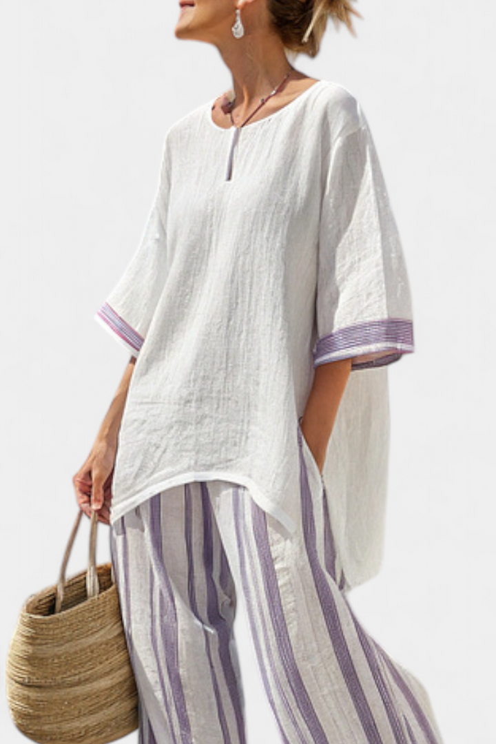 Luxmere | Bekväm Avslappnad Blus &amp; Randiga Bambu Byxor
