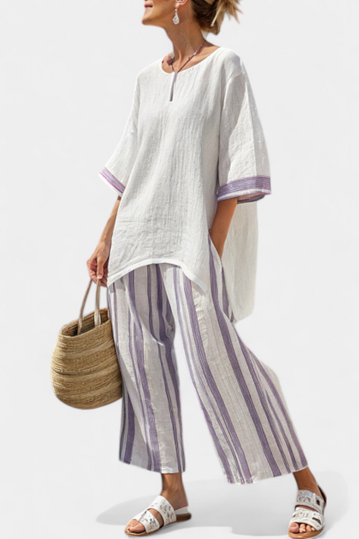 Luxmere | Bekväm Avslappnad Blus &amp; Randiga Bambu Byxor
