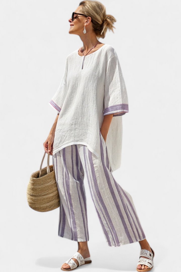 Luxmere | Bekväm Avslappnad Blus &amp; Randiga Bambu Byxor