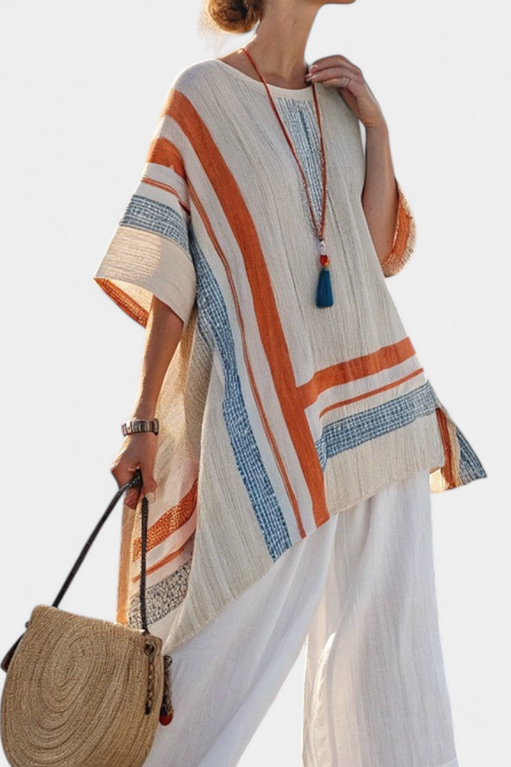 Caevan | Sofistikerad Asymmetrisk Blus &amp; Vida Linbyxor