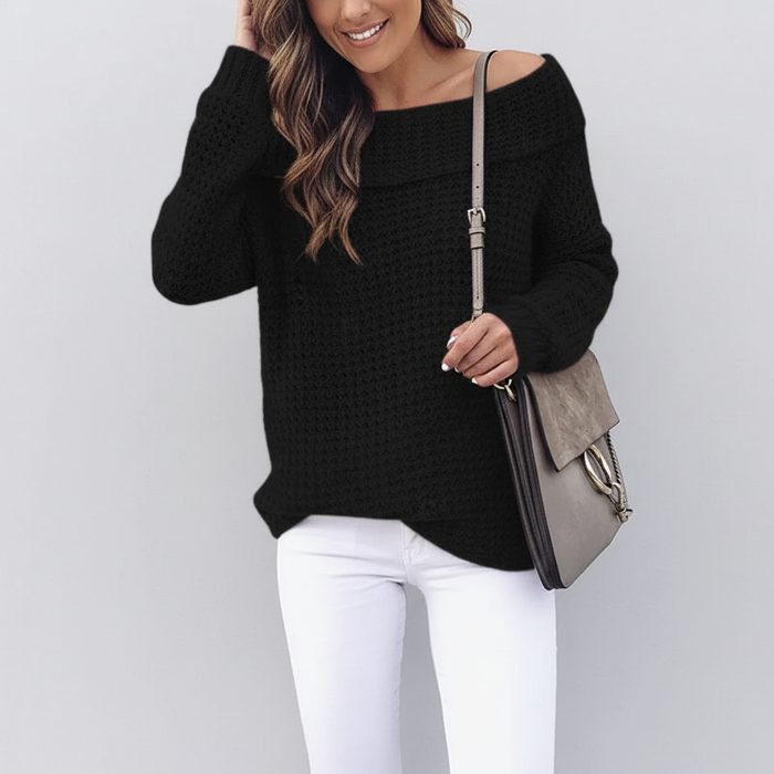 Dam Off-Shoulder Stickad Tröja med Lång Ärm