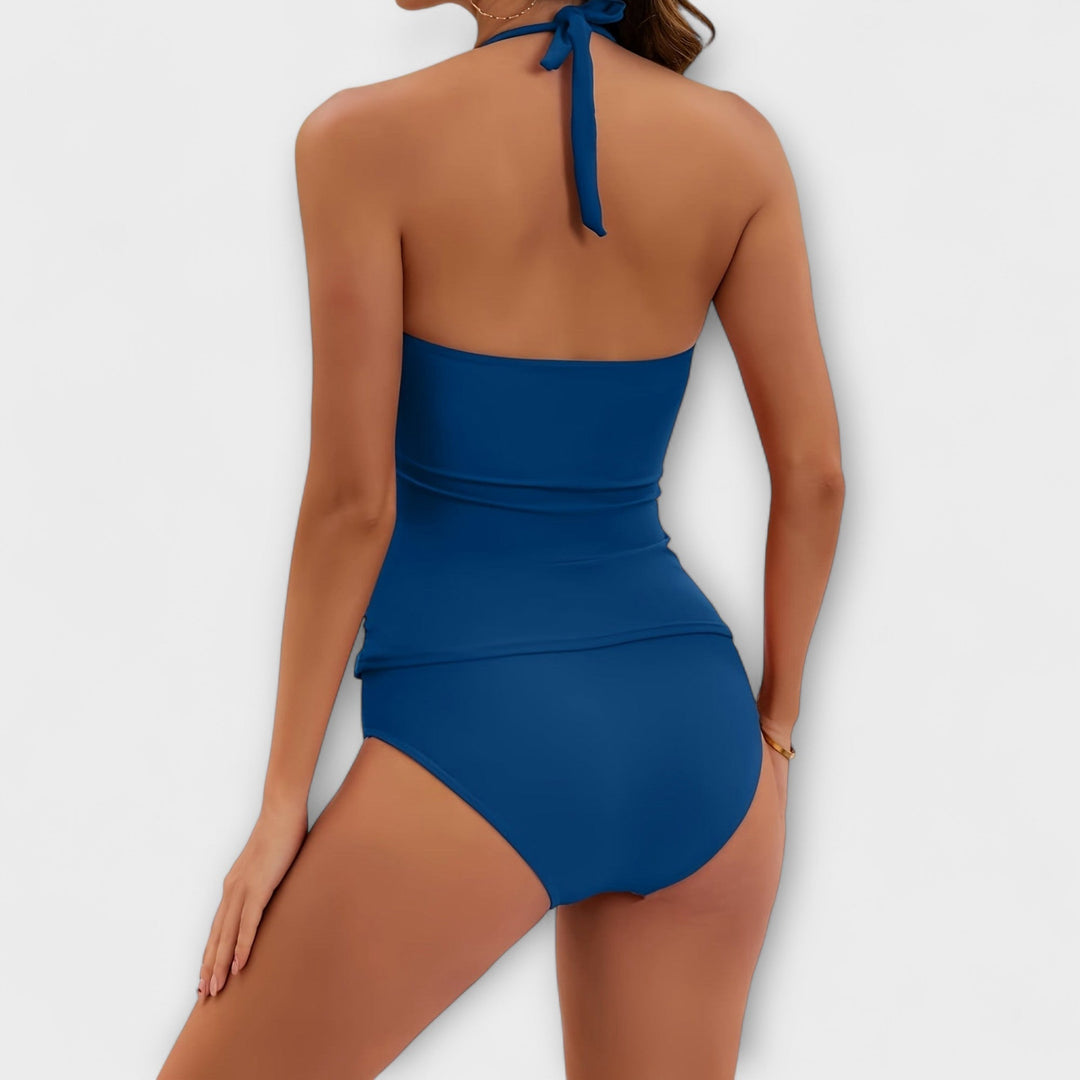 Sophia | Dam Solid Halter Tvådelad Baddräkt