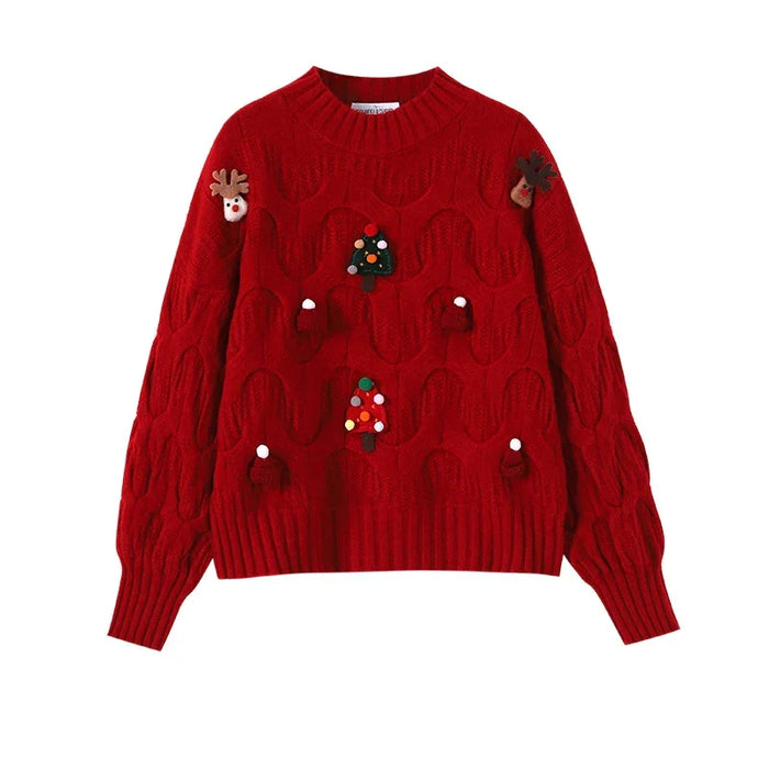 Dam Jultröja med Rundad Halsringning och Appliqué-Dekor