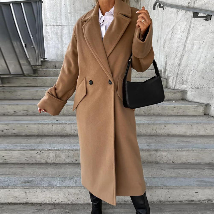 Dam Trenchcoat Lång med Krage och Fickor