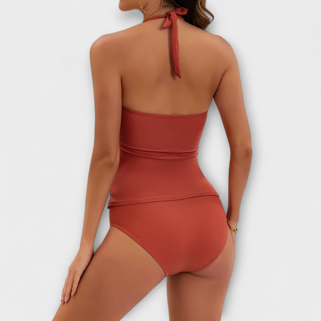 Sophia | Dam Solid Halter Tvådelad Baddräkt
